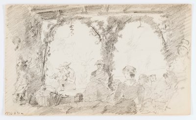 Zonder titel (Zittende figuren en muzikanten) door Howard Russell Butler