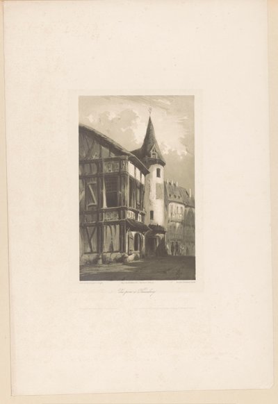 Zicht op een huis met toren in Neurenberg door Hubert Clerget