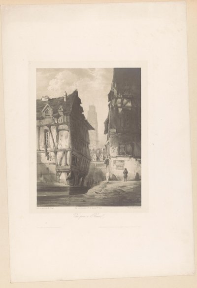 Zicht op huizen en de kathedraal in Rouen door Hubert Clerget