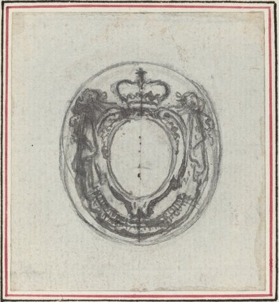 Wapenkartouche met Kroon en Guirlandes door Hubert Francois Gravelot