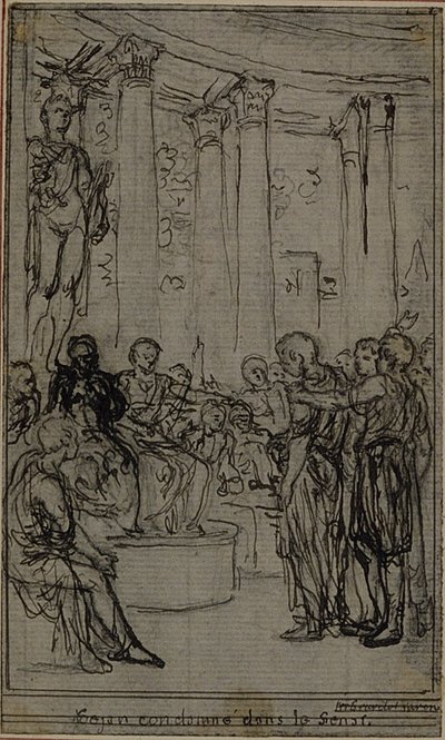Studie voor een illustratie in Tacitus "Tiberius, of De zes eerste boeken van de Annalen", Boek V, Vol. 3, 1e Studie door Hubert Francois Gravelot