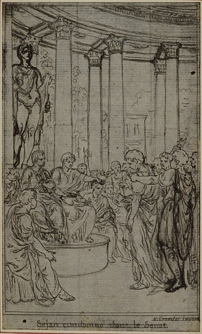 Studie voor een illustratie in Tacitus "Tiberius, of De zes eerste boeken van de Annalen", Boek V, Vol. 3, 2e Studie door Hubert Francois Gravelot
