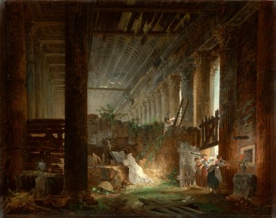 Een Kluizenaar die Bidt in de Ruïnes van een Romeinse Tempel, c.1760 door Hubert Robert