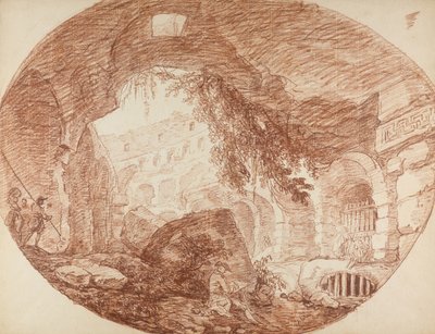 Een kunstenaar zittend in de ruïnes van het Colosseum, c.1759 door Hubert Robert