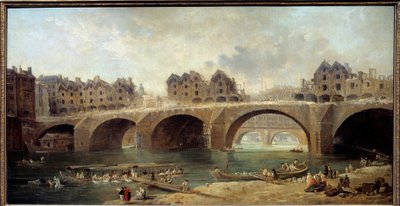 Sloop van de huizen van de Notre Dame-brug in Parijs in 1786 door Hubert Robert