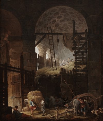 Interieur van de Villa Giulia met hooiers door Hubert Robert