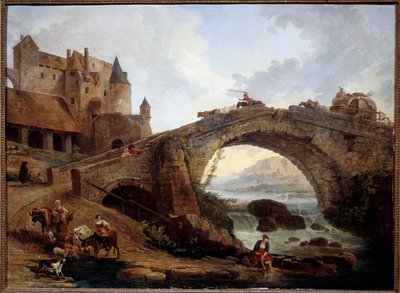 Landschap met brug door Hubert Robert