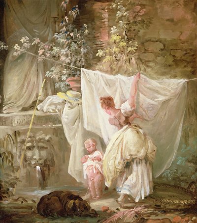 Wasvrouw en kind, 1761 door Hubert Robert