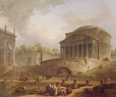 Porto di Ripetta in Rome, met het Pantheon, architecturaal tableau, 1766 door Hubert Robert