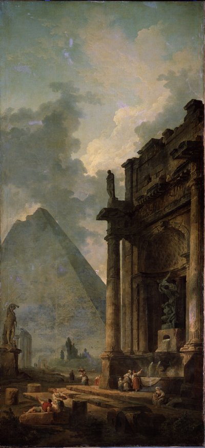Ruïnes met piramide door Hubert Robert