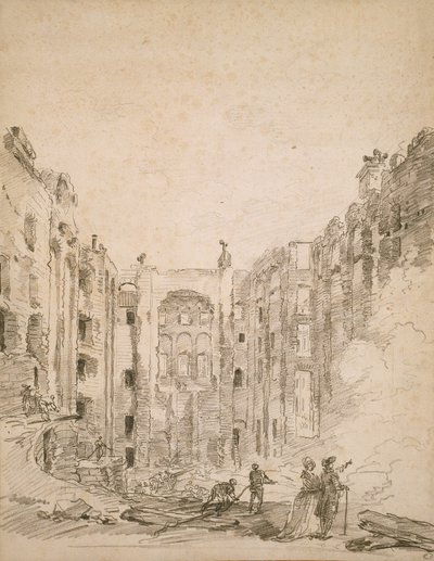 Ruïnes van de Opera na de brand van 1781 door Hubert Robert