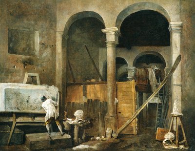 Het atelier van de kunstenaar door Hubert Robert