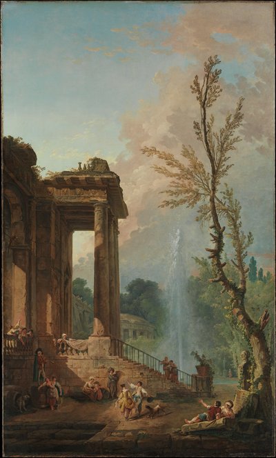 De portiek van een landhuis door Hubert Robert