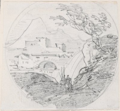 Uitzicht vanaf een Rug naar een Dorp en Verre Berg door Hubert Robert