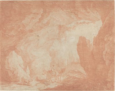 Jonge Vrouw met Ezelrijden onder een Natuurlijke Brug door Hubert Robert