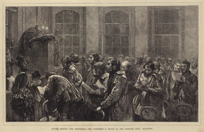 Goddelijke dienst voor herders en veehouders, een studie in de Berners Hall, Islington door Hubert von Herkomer