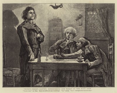 Drieënnegentig, Danton, Robespierre en Marat in de wijnwinkel door Hubert von Herkomer