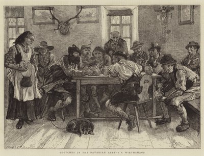 Schetsen in de Beierse Alpen, I, een Wirthshaus door Hubert von Herkomer