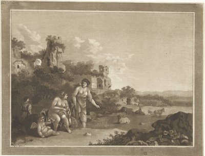 Landschap met nimfen door Hubertus van Hove