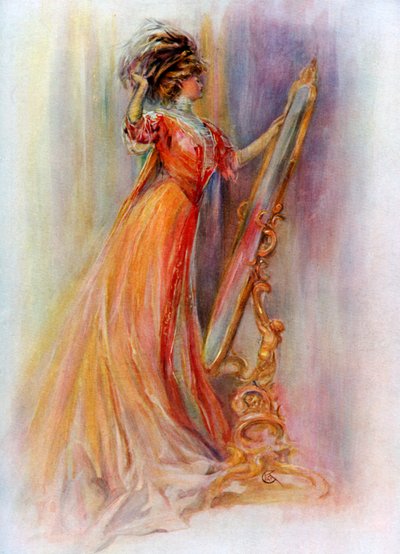 Vrouw die zichzelf bewondert in een spiegel, 1908-1909 door Hubner and Wilson