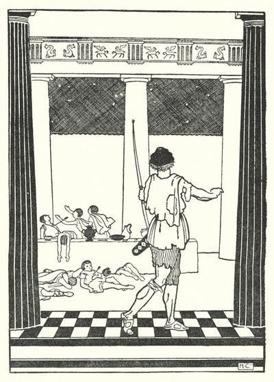 Odysseus doodt de vrijers van Penelope door Hugh Chesterman