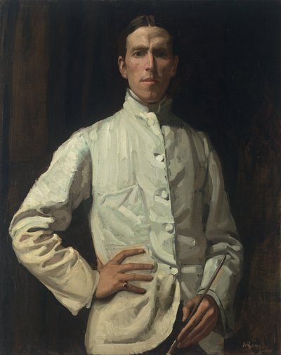 Zelfportret in wit jasje door Hugh Ramsay
