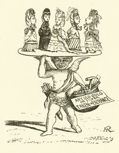 Cupido verkoopt meisjes voor goud of zilver (gravure) door Hugh Rowley