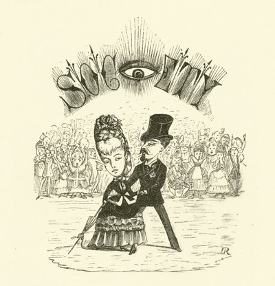 Maatschappij, met een groot OOG (gravure) door Hugh Rowley