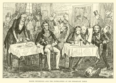 Majoor Pendennis en de indringers aan zijn ontbijttafel door Hugh Thomson