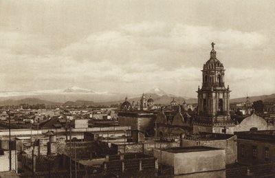 Mexico: hoofdstad Mejico, gedeeltelijk oostelijk uitzicht (z/w foto) door Hugo Brehme