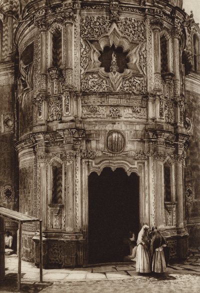 Mexico: Guadalupe Hidalgo, Capilla del pozo (zwart-wit foto) door Hugo Brehme