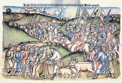 De Mongoolse invasie van Hongarije in 1241 tijdens het bewind van Béla IV door Hungarian School