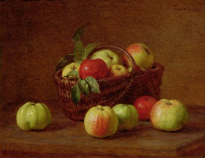 Appels in een mand en op een tafel door Ignace Henri Jean Fantin Latour