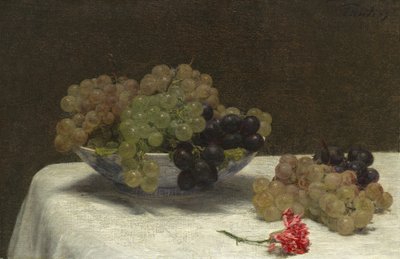 Stilleven met druiven en een anjer door Ignace Henri Jean Fantin Latour
