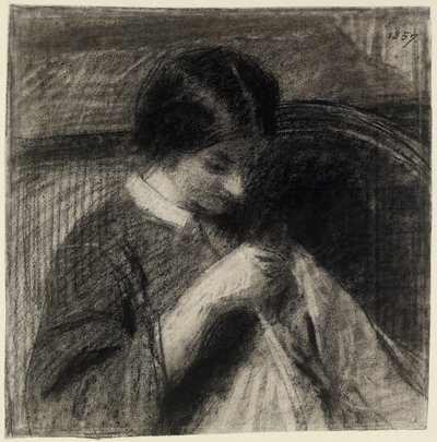 Vrouw aan het Naaien door Ignace Henri Jean Fantin Latour