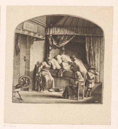 Oude man op sterfbed door Ignace Joseph de Claussin (attributed to)