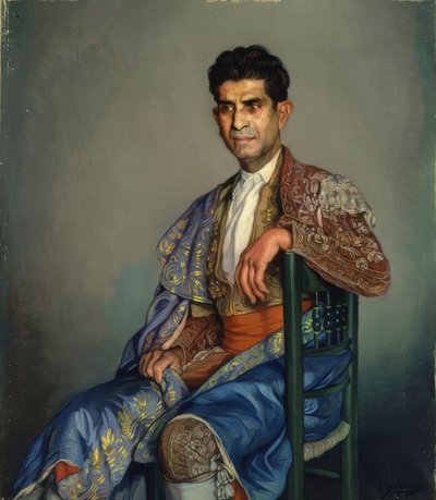 Torero met kostuum van lichten zittend op een stoel – 20e eeuw door Ignacio Zuloaga y Zabaleta