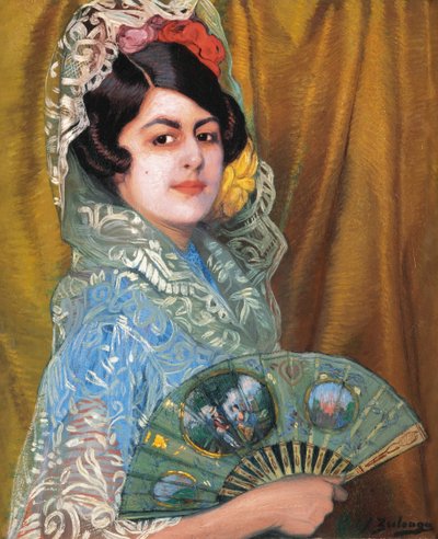 Dame met een waaier door Ignacio Zuloaga y Zabaleto