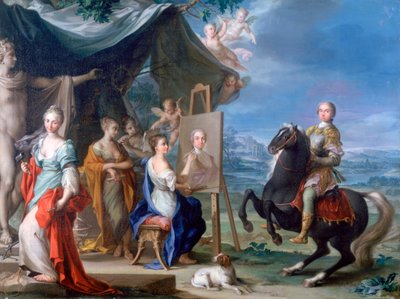 Ruiterportret van een Edelman als Beschermer van de Kunsten, ca. 1699-1748 door Ignaz Stern