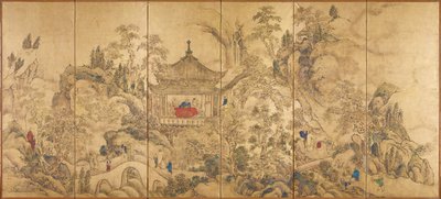 Landschap met een paviljoen (detail) door Ike no Taiga