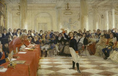 Alexander Pushkin bij een examen in het Lyceum van Tsarskoye Selo op 8 januari door Ilya Efimovich Repin