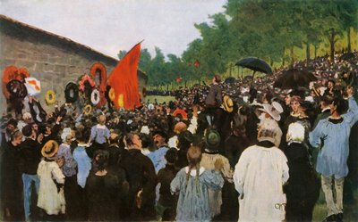 Jaarlijkse viering bij de muur van de Communards op de begraafplaats in Parijs. door Ilya Efimovich Repin