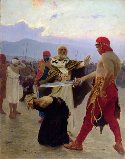 Sint Nicolaas van Myra redt drie onschuldigen van de dood, 1890 door Ilya Efimovich Repin