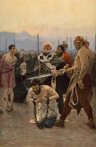 Sint Nicolaas van Myra redt drie onschuldigen van de dood door Ilya Efimovich Repin