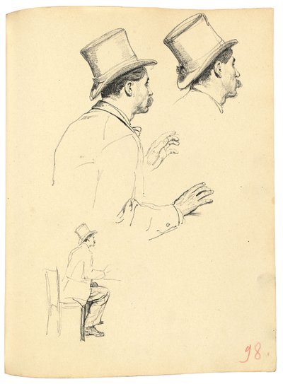 Studies voor "Een Parijse Café": Zijaanzicht van het hoofd van een man met hoed, c. 1872-1875 door Ilya Efimovich Repin