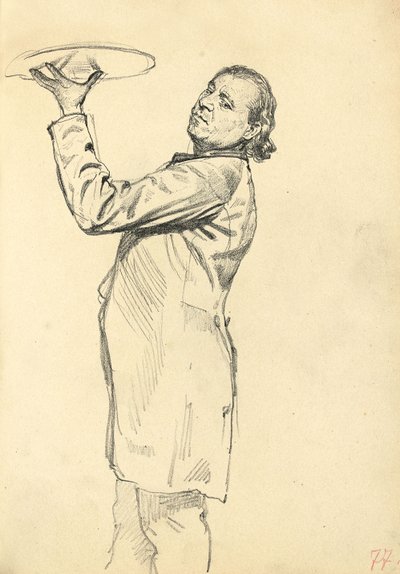 Studie voor "Een Parijse Café": Een ober die een dienblad omhoog houdt, c. 1872-1875 door Ilya Efimovich Repin