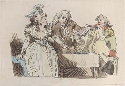 Een jonge erfgename bereidt zich voor om een document te ondertekenen door Imitator of Thomas Rowlandson.