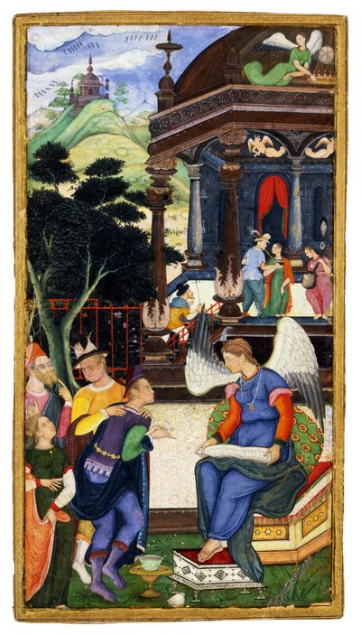 Een engel in gesprek met een groep Europeanen, c. 1610 door Indian Art