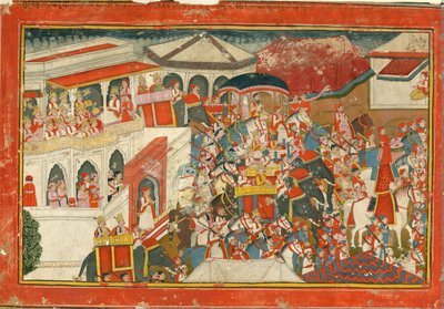 Krishna en Balarama vertrekken uit een paleis door Indian Art