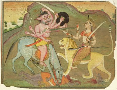 Durga in gevecht met Mahishasura, uit het folio van 